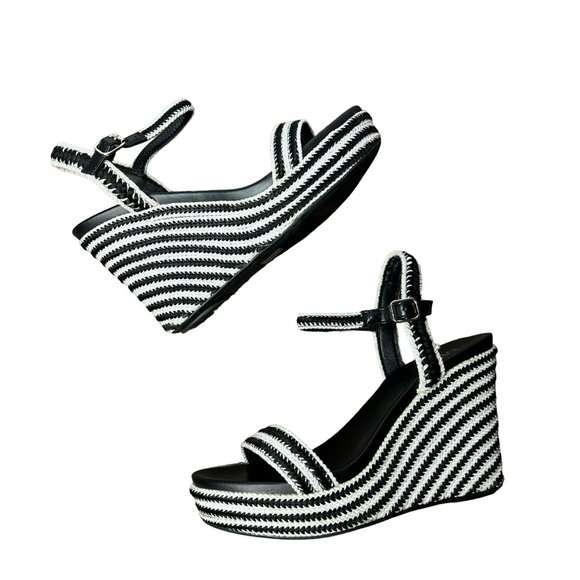 MIA Shoes - MIA Allda Black and White Wedge Sandals Buckle Women's 7.5